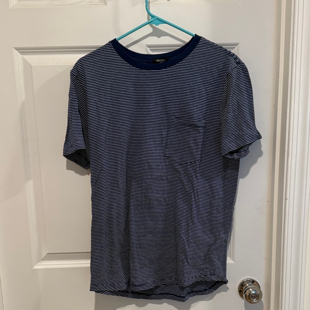 Forever 21 Navy and White Striped Short Sleeve Tee